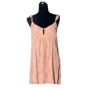 SaltWater Luxe XS Peach Tank Dress Ruffle Strap Shift‎ Texture Floral Rayon